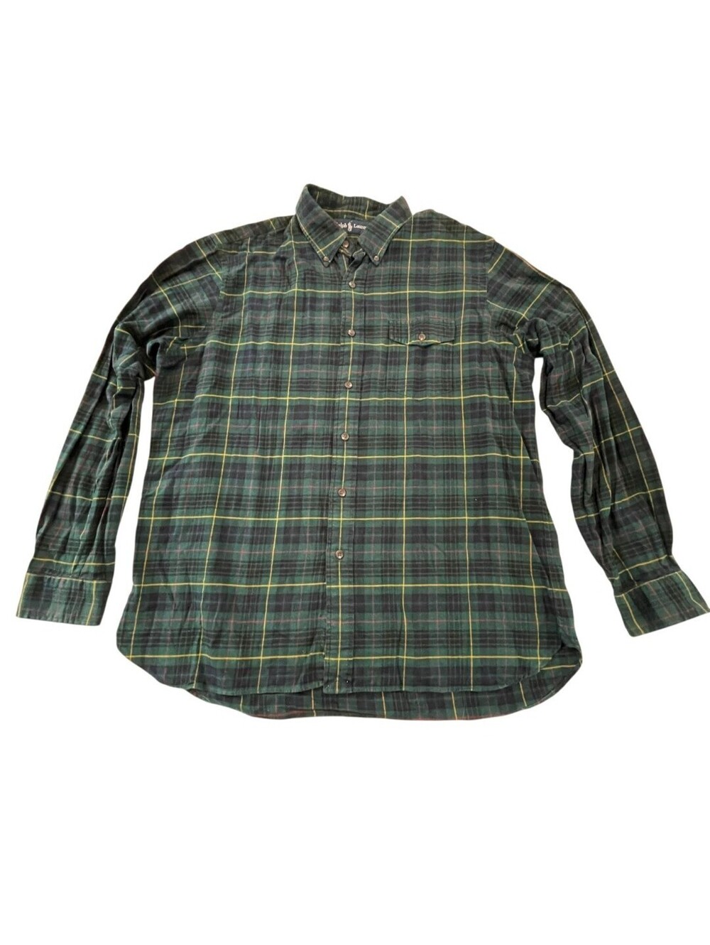 Polo Ralph Lauren Shirt Mens XL Green Plaid Flannel Button Down Long Sleeve